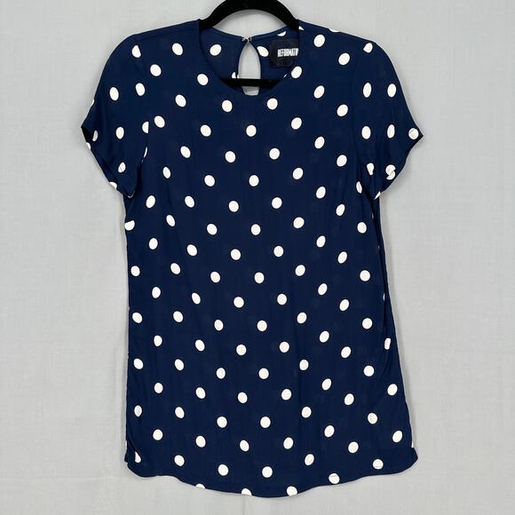 Reformation Top Womens Medium Navy Blue Polka Dot Capsule Viscose Retro USA - Picture 1 of 8